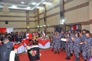 Wujud Sinergitas TNI-POLRI, Pangkalan TNI AL Dumai Beserta Jajaran Ikuti Upacara dan Ucapkan Selamat Hari Bhayangkara Ke-77 Tahun 2023