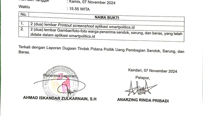 Resmi Laporkan Cagub 02 Sultra Terkait Dugaan Pengumpulan NIK, Anarzing Sebut Pengumpulan Dimulai Bulan Agustus lalu